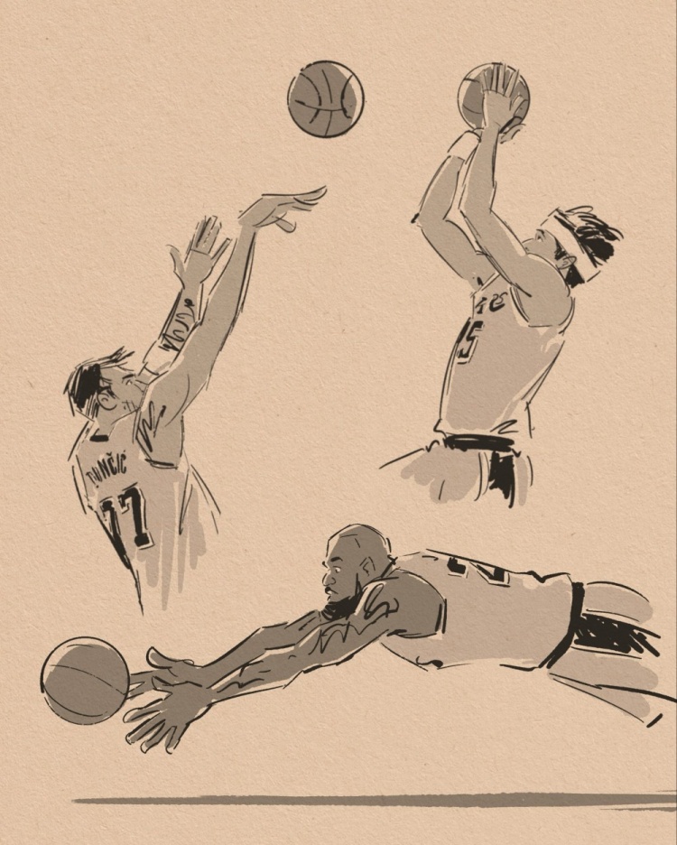 壁纸请收藏！美漫画家晒作品 老詹鱼跃&amp;小里1+2&amp;东契奇绝平全都有